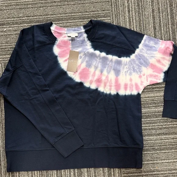 J. Jill Navy Tie-Dye Crewneck Sweatshirt with Pink & Light Blue Yoke - Picture 5 of 7